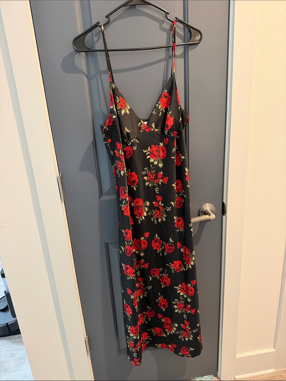 No Boundaries Black Midi Dress with Red Rose Print